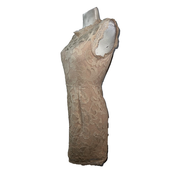 New SANS Souci Dress Size L Nude Pink Lace Sleeveless High Neck Lined Cocktail - Picture 4 of 7